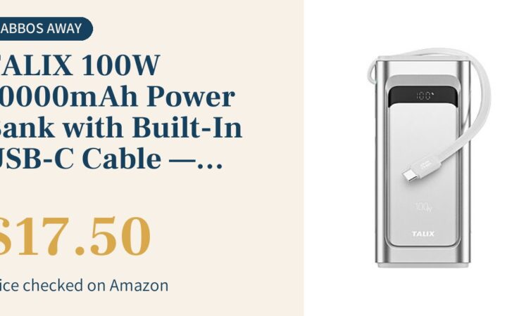 TALIX 100W 10000mAh Power Bank with Built-In USB-C Cable — $17.50